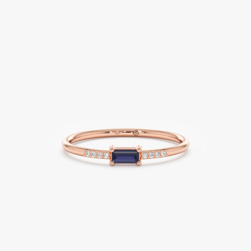 Rose Gold Blue Sapphire Diamond Ring