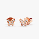 handmade pair of solid Rose Gold Diamond Butterfly Studs