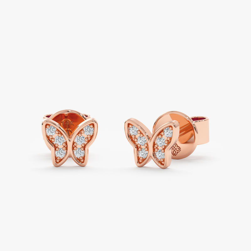 handmade pair of solid Rose Gold Diamond Butterfly Studs
