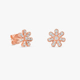 Handcrafted Solid 14k Rose Gold Flower Diamond Daisy Studs