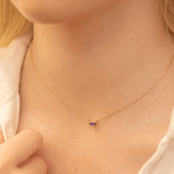 Dainty Solid Gold baguette cut Amethyst Necklace