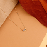 Baguette cut natural Labradorite Necklace in solid gold 