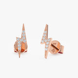 handmade pair of solid 14k Rose Gold Lightning Bolt Earrings