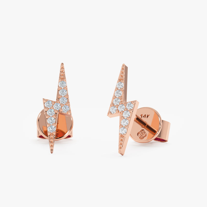 handmade pair of solid 14k Rose Gold Lightning Bolt Earrings