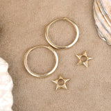 solid gold star hoop charm earrings