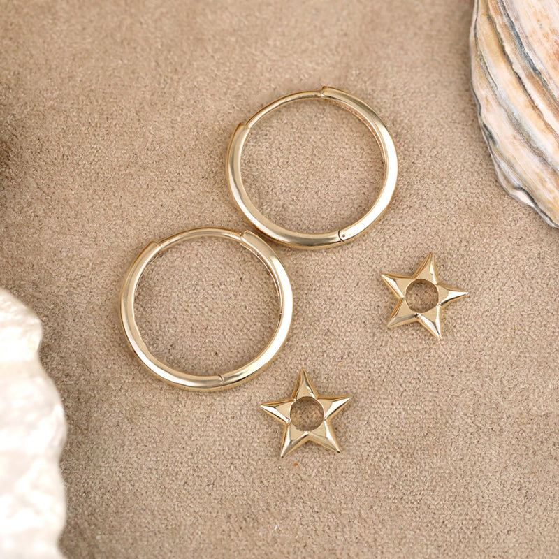 solid gold star hoop charm earrings