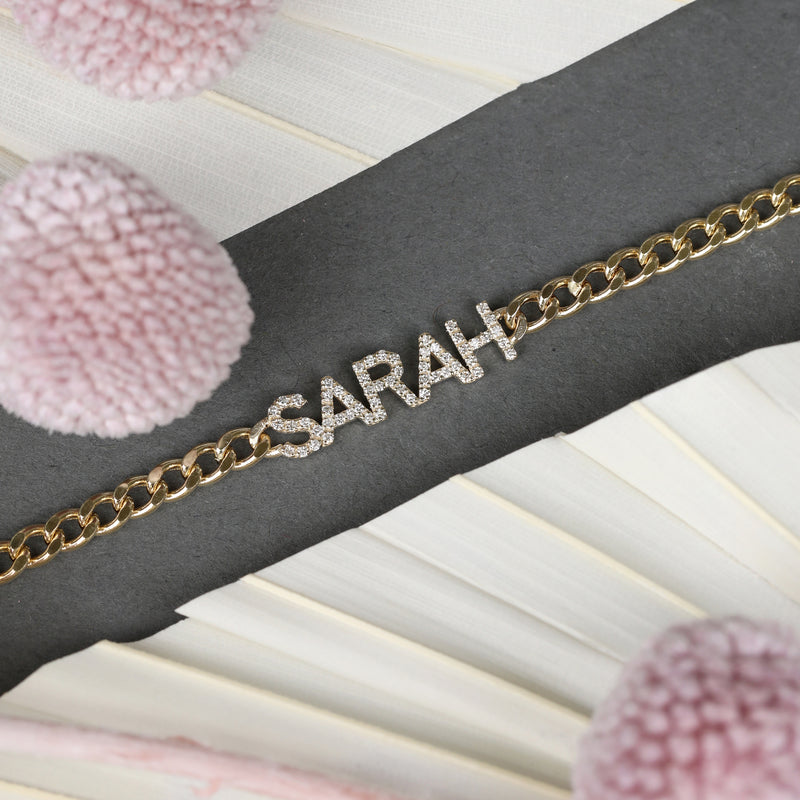 Diamond Block name necklace in cuban chain