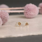 dainty pair of Solid Gold long Heart Studs with paved diamonds