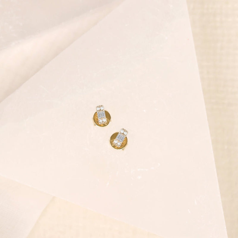 minimalist Baguette stud Earrings with multiple diamonds