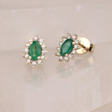 Handmade Emerald May Birthstone Studs with diamonds
