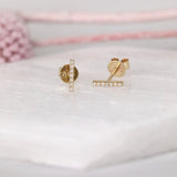 Yellow Gold Bar Earrings with lined Diamonds for her