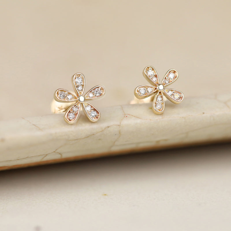Dainty Diamond 5 Petals Flower stud Earrings