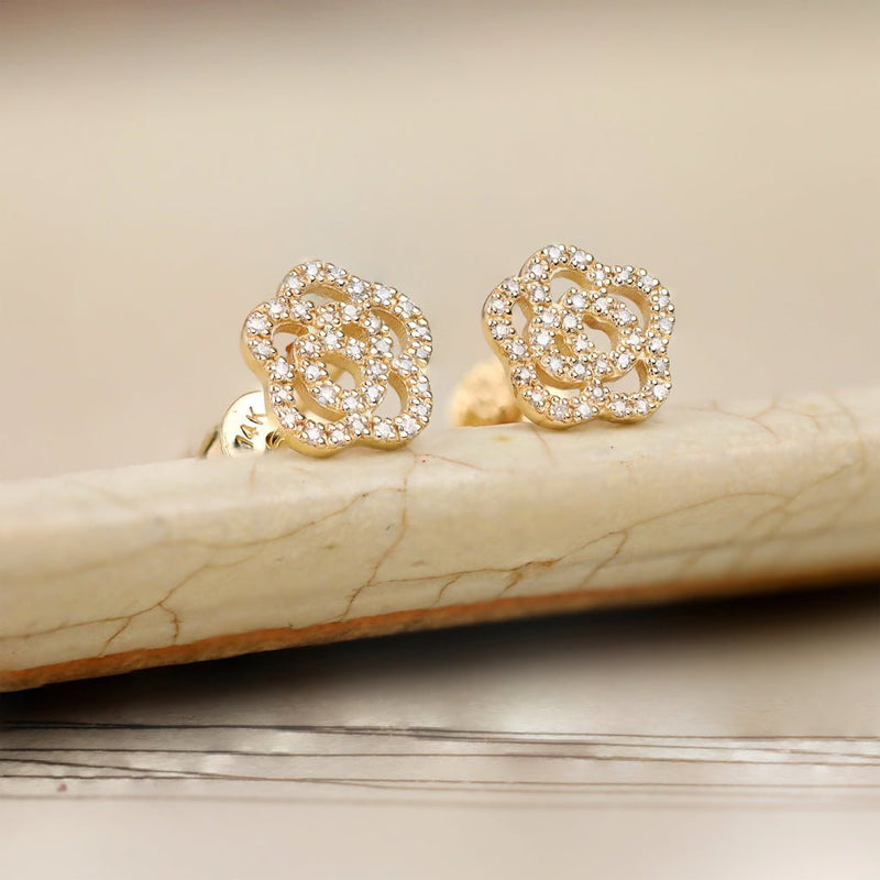 Multi Diamond solid Gold Flower Studs
