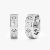 White Gold Diamond Full Moon Starburst Hoops