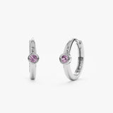 Pair of solid 14k White Gold Amethyst Huggies