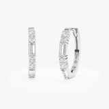 handmade solid 14k White Gold mixed Diamond hoop earrings