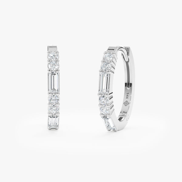 handmade solid 14k White Gold mixed Diamond hoop earrings