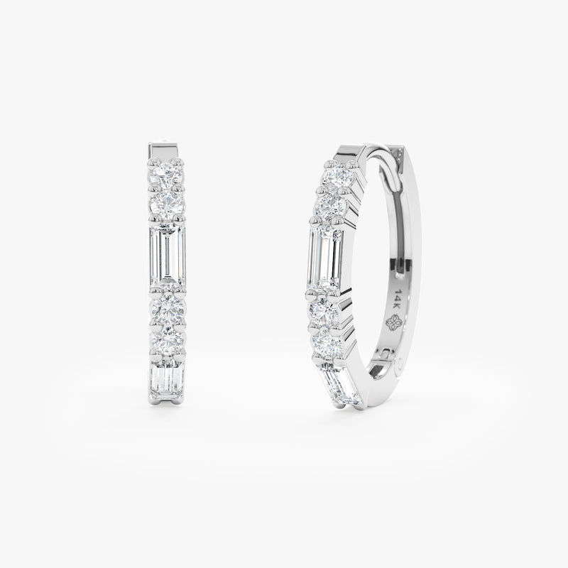 handmade solid 14k White Gold mixed Diamond hoop earrings