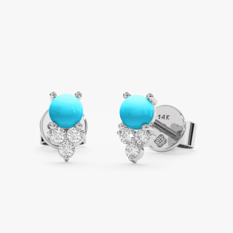 White Gold Turquoise Diamond Studs