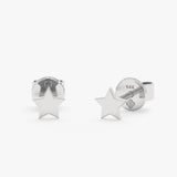 handmade pair of solid 14k white gold star studs