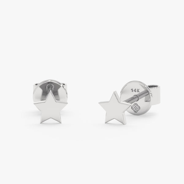 handmade pair of solid 14k white gold star studs