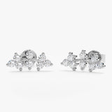handcrafted solid 14k white gold ear climber studs with vine design in multiple diamonds