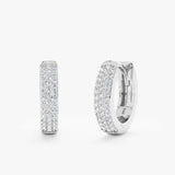 Handcrafted pair of solid 14k White Gold Diamond Hoop Earring huggies