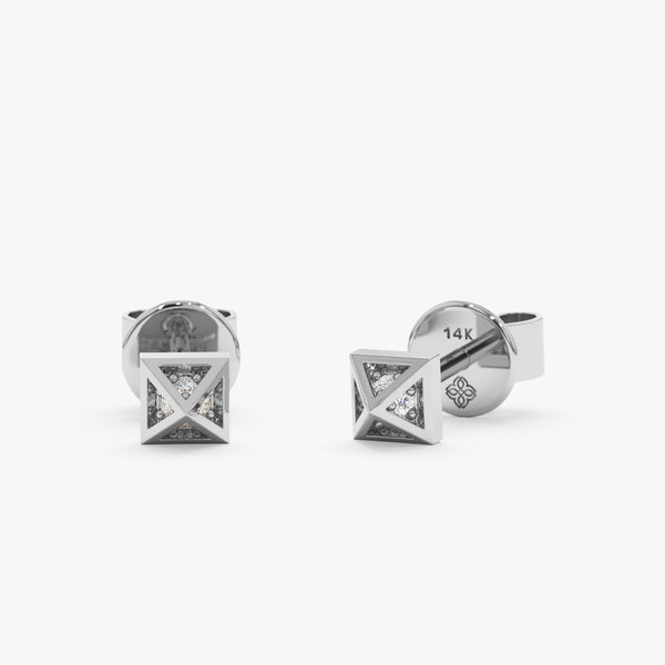 handmade solid 14k White Gold Diamond Pyramid Earrings