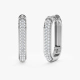 Pair of solid 14k White Gold U Shape Thick Diamond Hoop earrings 