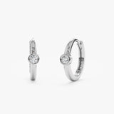 Pair of handmade solid 14k White Gold Diamond Huggies