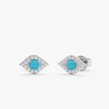 Pair of handcrafted White Gold Diamond paved Turquoise Evil Eye Studs