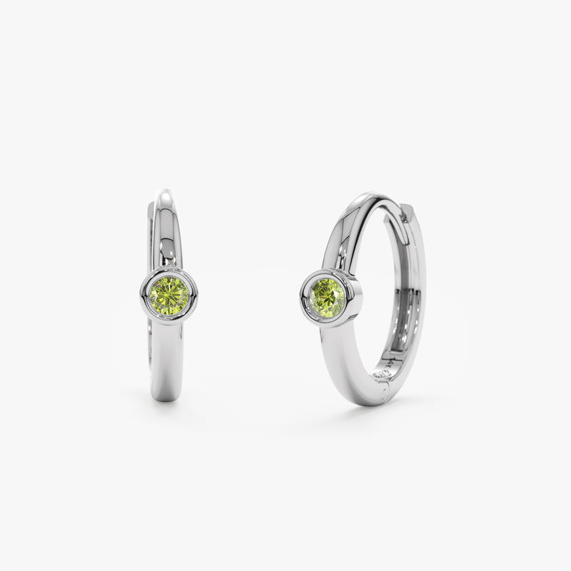 Pair of solid 14k White Gold Peridot Huggies