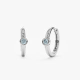 Handcrafted pair of solid 14k White Gold Aquamarine Huggies