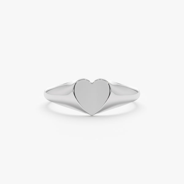 White Gold Plain Heart Signet Ring - SARAH ELISE