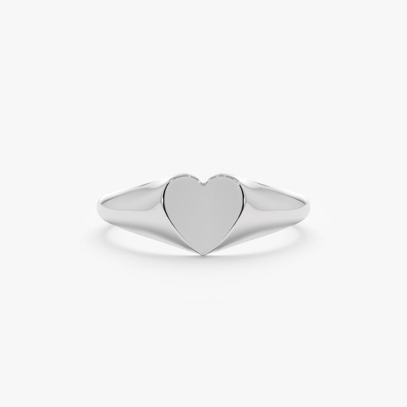 White Gold Plain Heart Signet Ring - SARAH ELISE