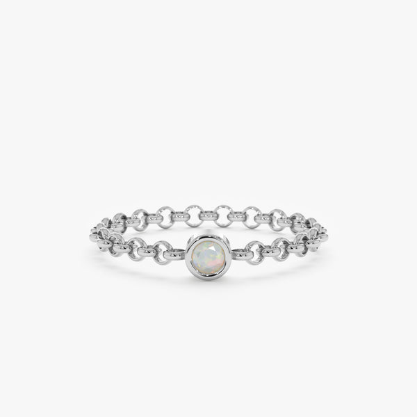White Gold Bezel Opal Chain Ring
