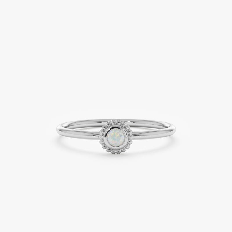 Dainty White Gold Opal Ring