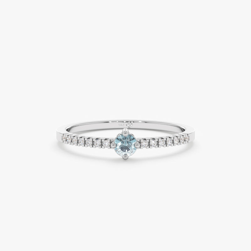 White Gold Aquamarine Diamond Ring
