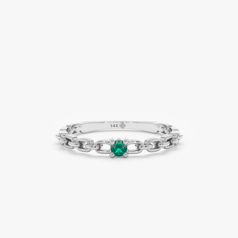 White Gold Single Emerald Ring