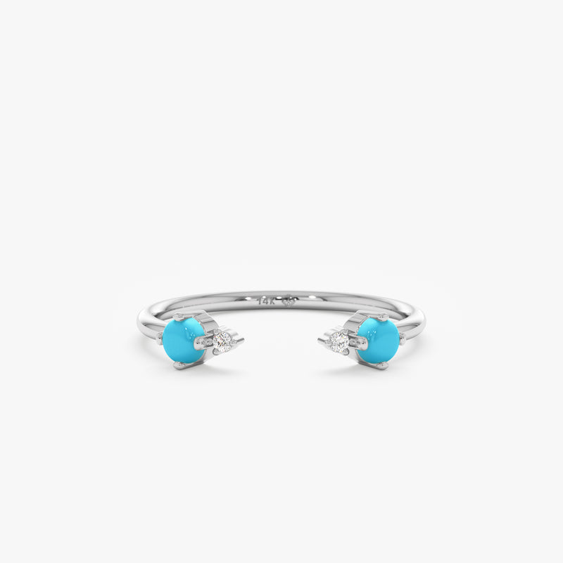 White Gold Natural Turquoise Cuff Ring 