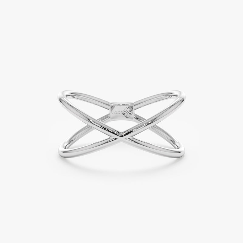 Dainty White Gold X Ring