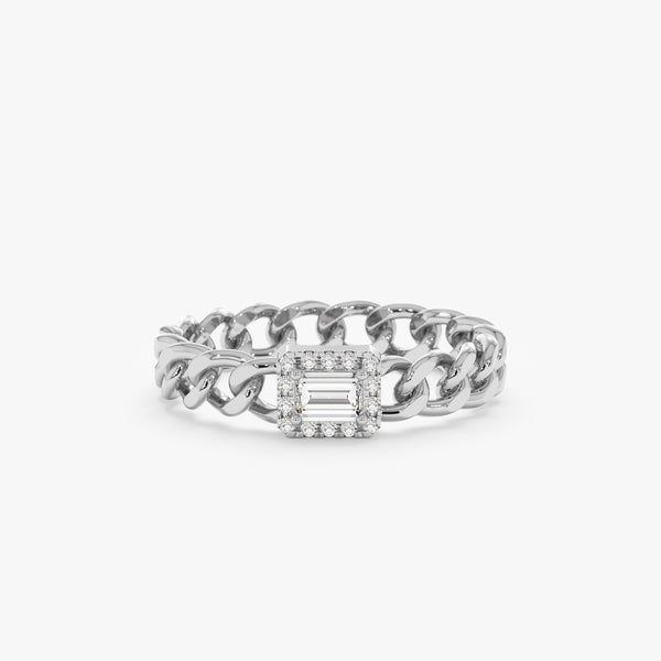 White Gold Diamond Cuban Chain Ring