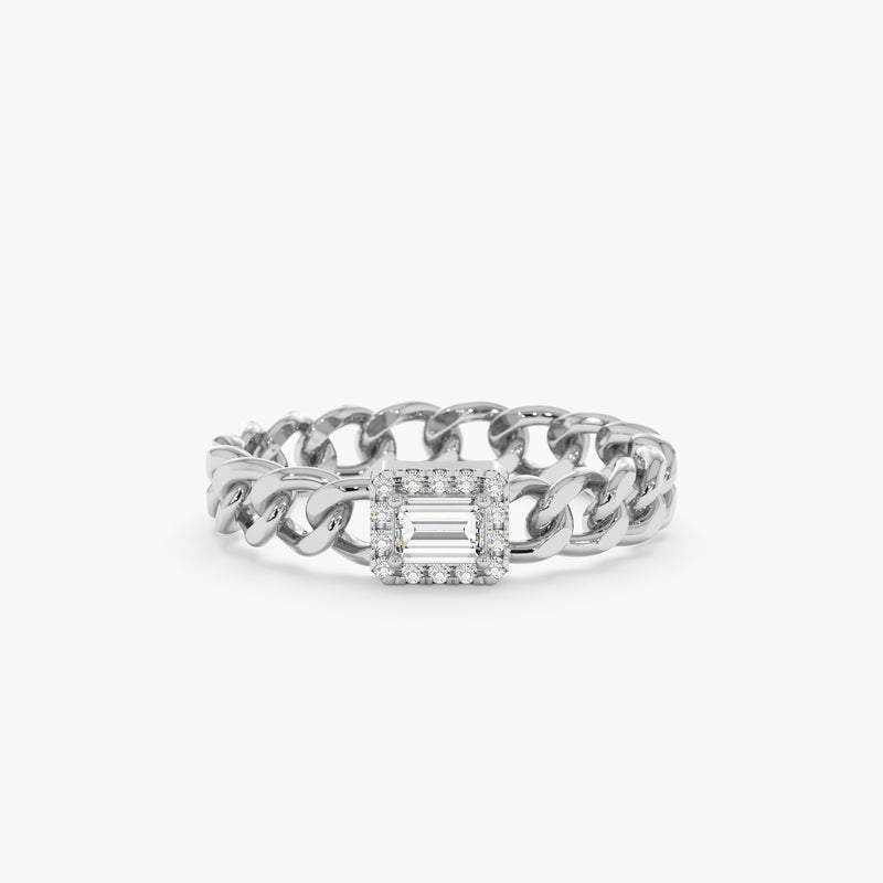 White Gold Diamond Cuban Chain Ring