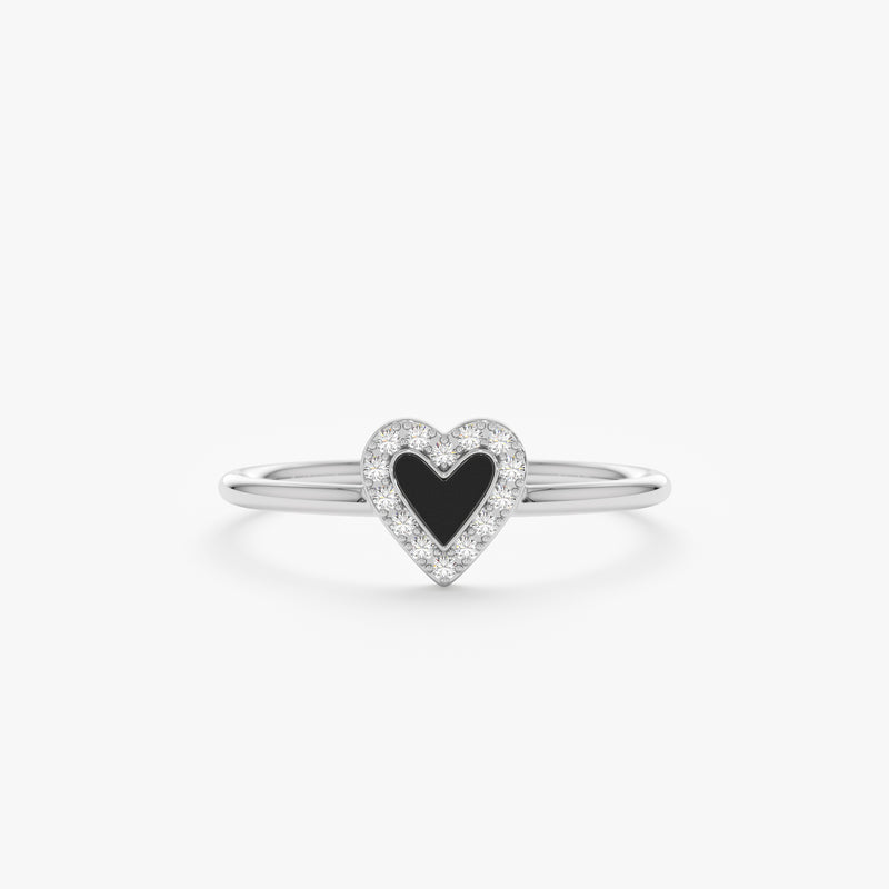 White Gold Diamond Enamel Heart Ring