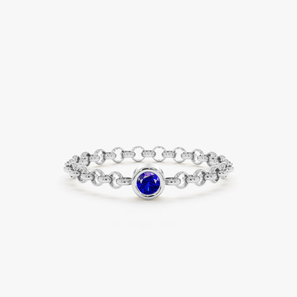 White Gold Sapphire Bezel Chain Ring