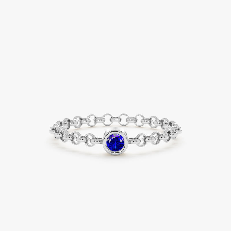 White Gold Sapphire Bezel Chain Ring