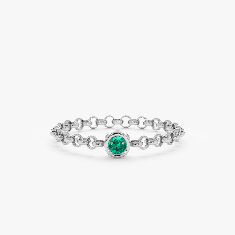 White Gold Emerald Chain Ring