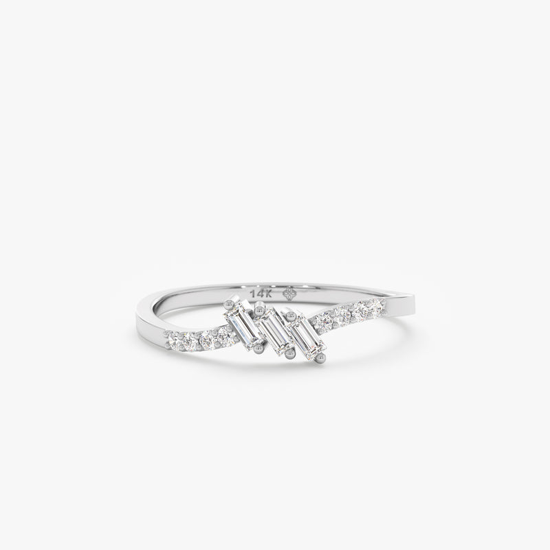 white gold round baguette natural diamonds ring