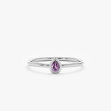 White Gold Pear Shaped Amethyst Bezel Ring
