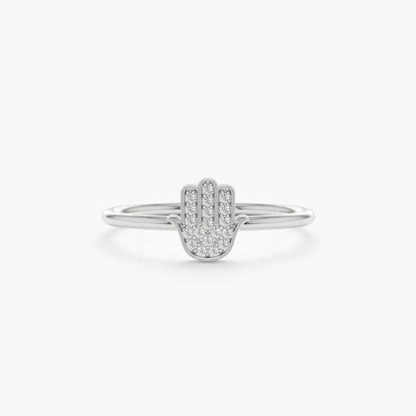 White Gold Diamond Hamsa Ring